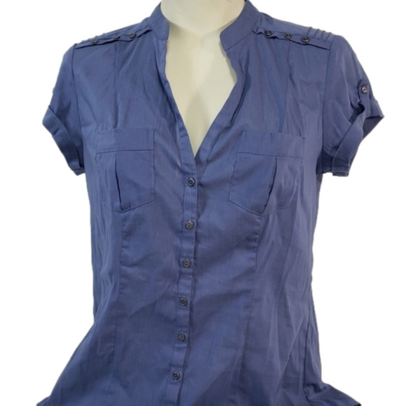 RW&Co Collared Button Up Short Sleeve Blouse - Picture 1 of 6